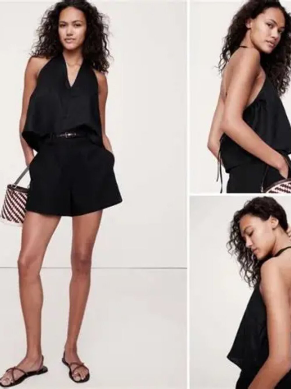 NWT!! Banana Republic Black 100% European Linen Halter Top L